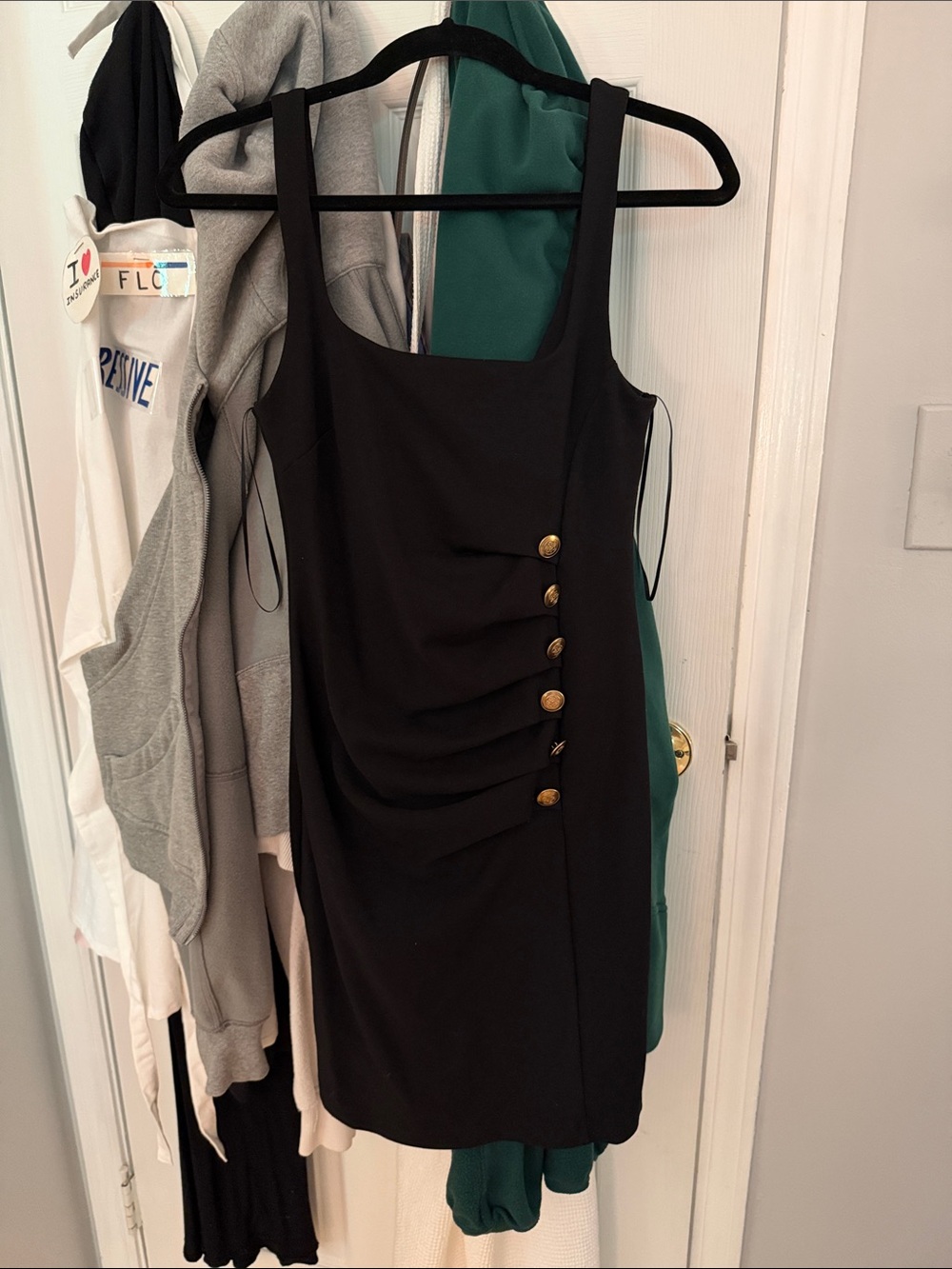 Zara Black Square-Neck Button Detail Dress